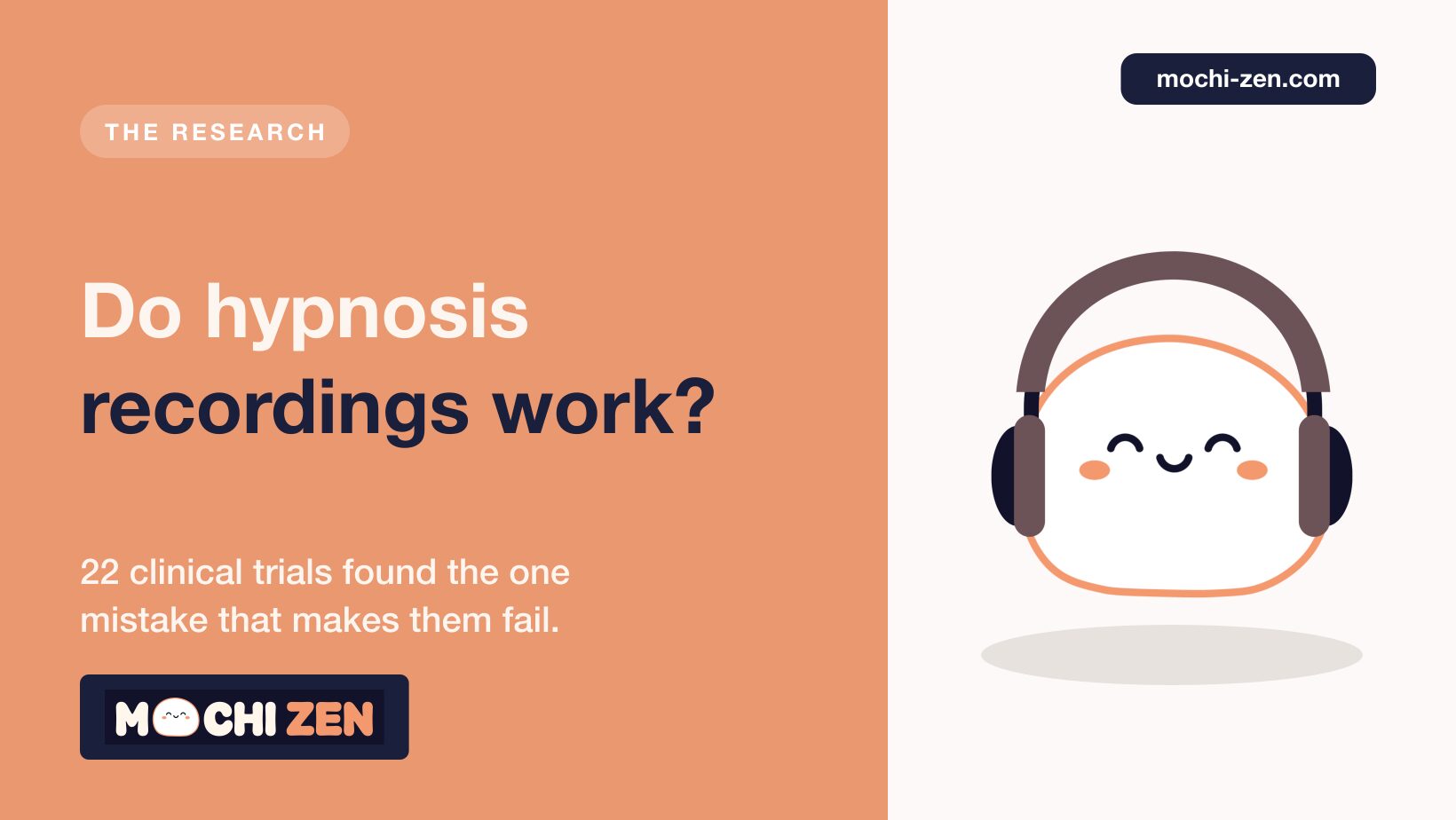 Woman listening to a hypnosis audio with headphones — what research says about whether hypnosis recordings work, from Mochi Zen