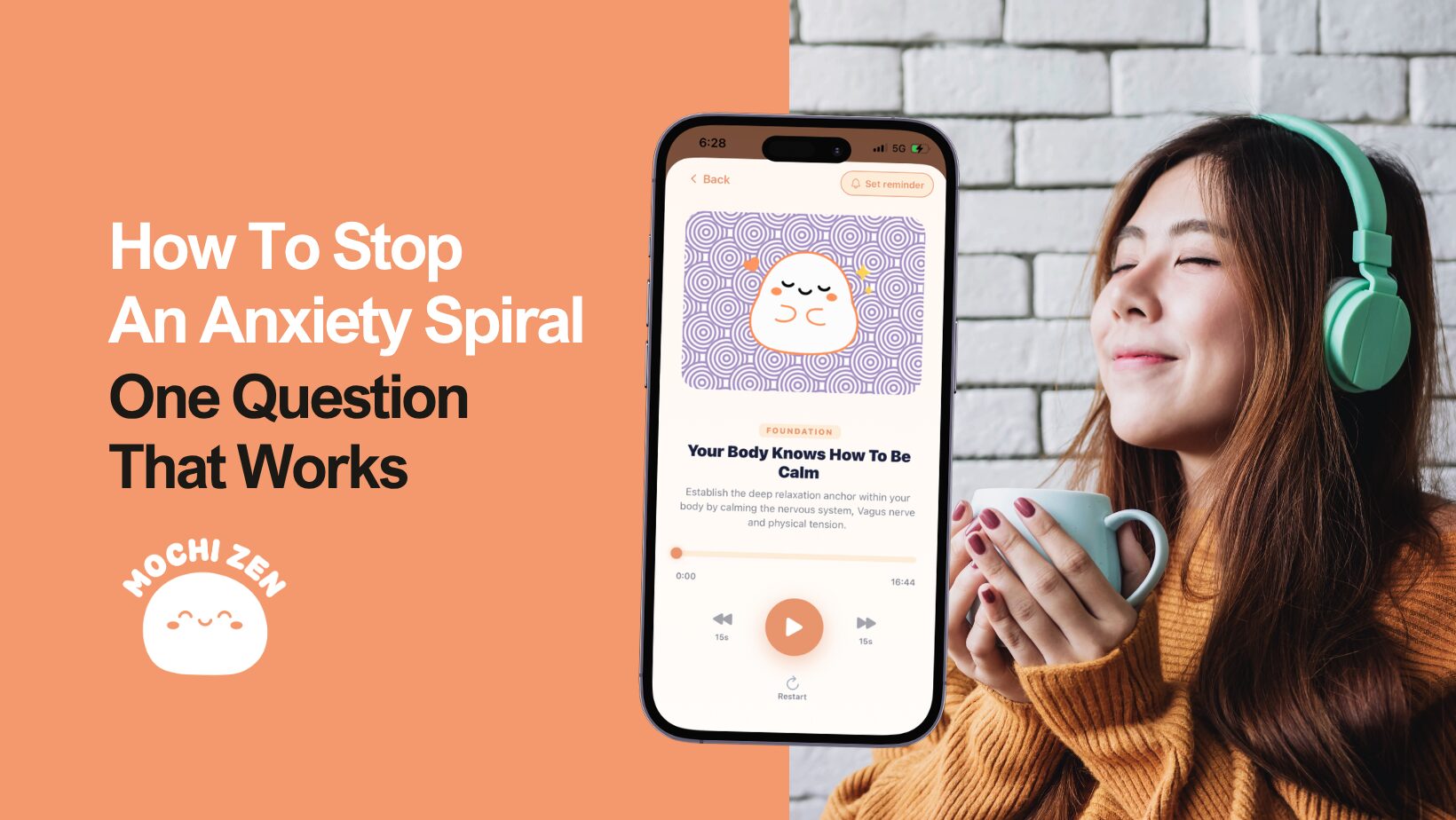 Woman taking a deep breath to stop an anxiety spiral — RTT hypnotherapist Paola Mendez explains the grounding question that works in under a minute