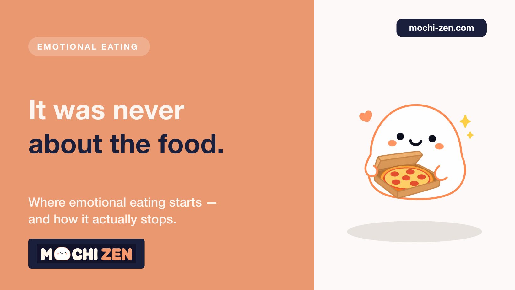 Woman pausing before eating ice cream at night — how to stop emotional eating by fixing the root cause, from Mochi Zen