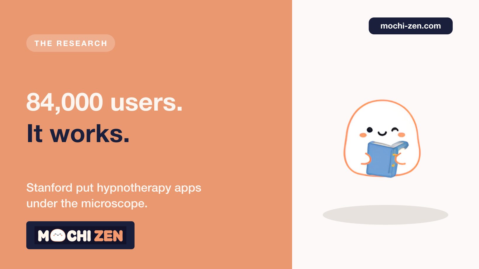 Stanford hypnotherapy app research — study of 84,000+ users showing app-delivered self-hypnosis reduces stress, explained by Mochi Zen