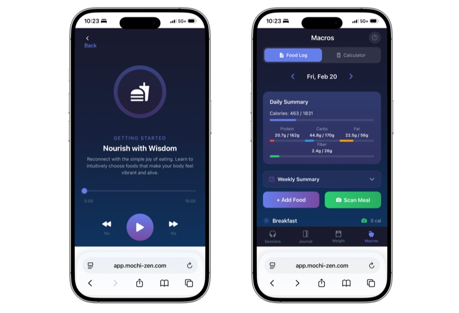 Mochi Zen AI meal scan — macros populated from a photo