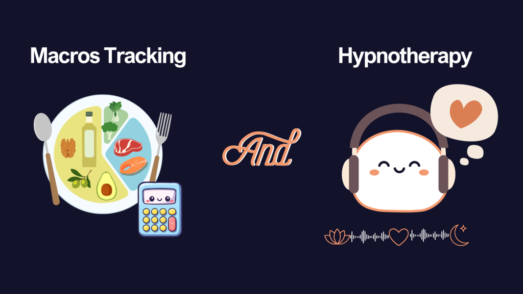 Infographic showing the connection between macro tracking (metabolic engine) and hypnotherapy (psychological engine) for weight loss.